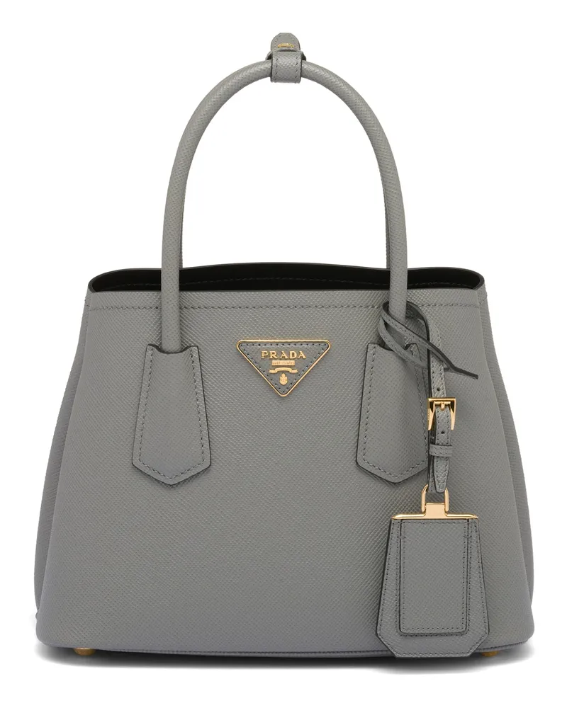 Prada Kleine  Double Tasche Aus Saffiano-leder, Damen, Schiefer/schwarz Schiefer