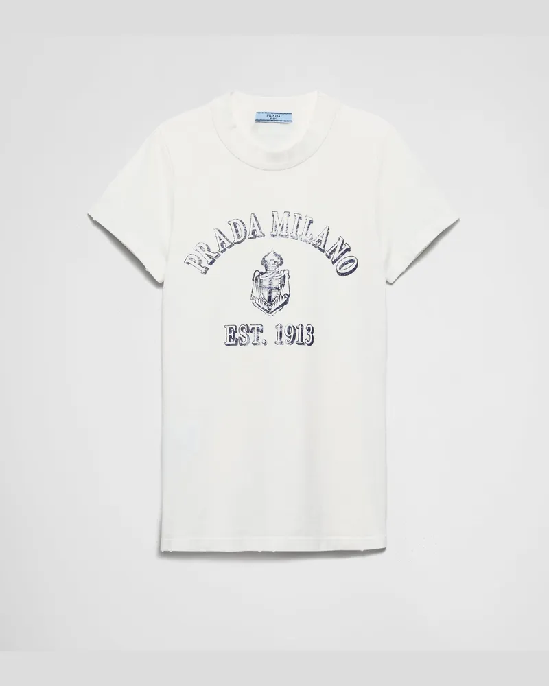Prada Bedrucktes T-Shirt aus Jersey Weiss
