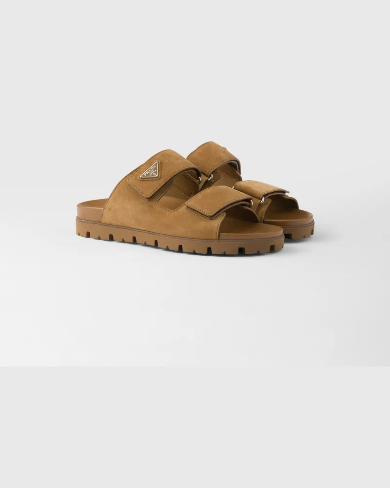 Prada Sandalen aus Wildleder mit Band Zimt