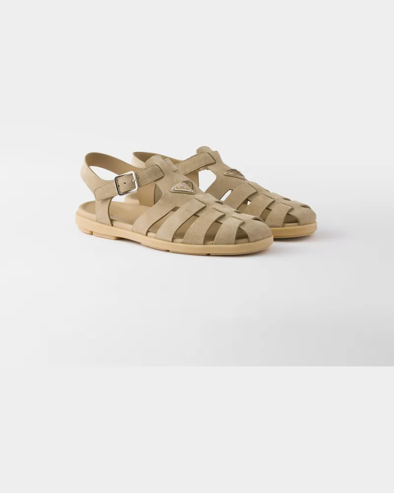 Prada Fischersandalen aus Wildleder Wüstenbeige