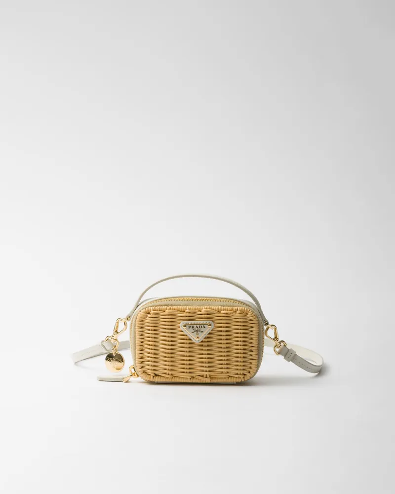 Prada Mini-Pouch aus Korbgeflecht und Leder Hellbraun