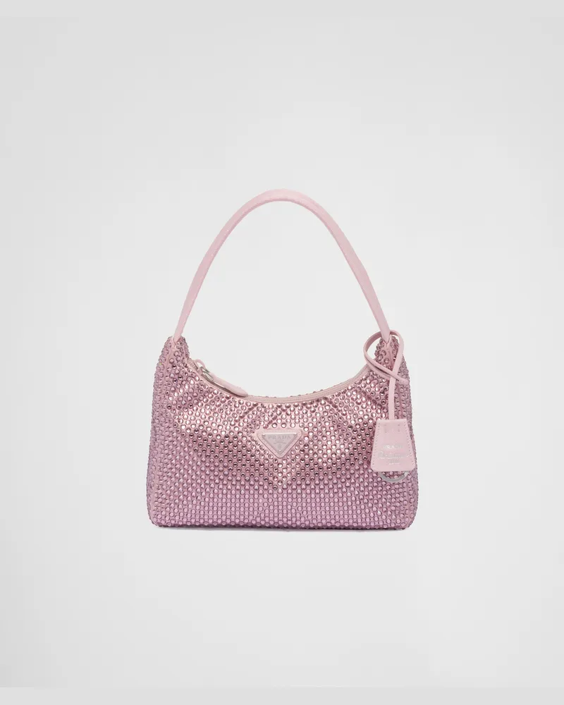 Prada Re-Edition Mini Bag aus Satin mit Kristallen Alabasterrosa