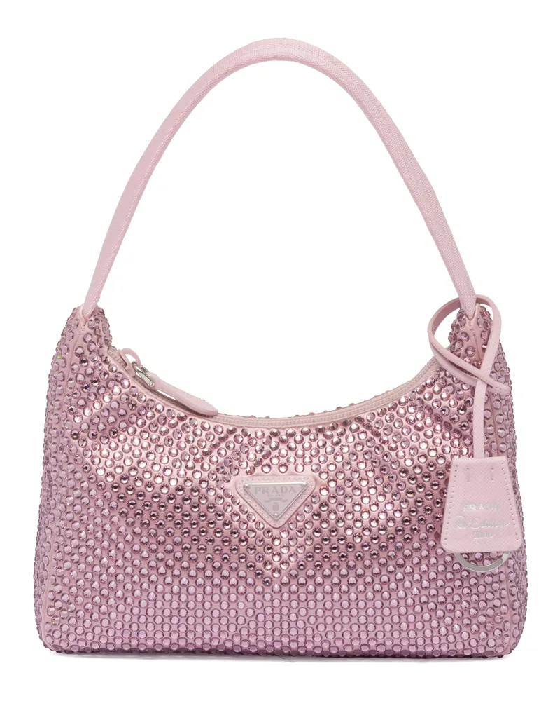 Prada Re-edition Mini Bag Aus Satin Mit Kristallen, Damen, Alabasterrosa Alabasterrosa