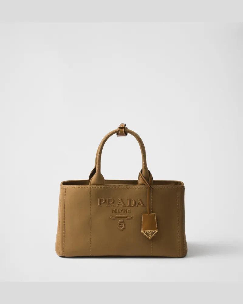 Prada Jardinière Große Handtasche aus Baumwoll-Canvas Tabak