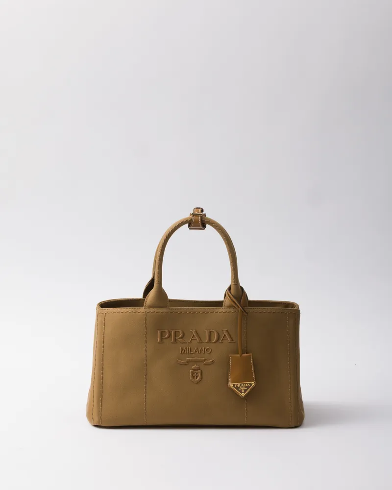 Prada Jardinière Große Handtasche Aus Baumwoll-canvas, Damen, Tabak Tabak