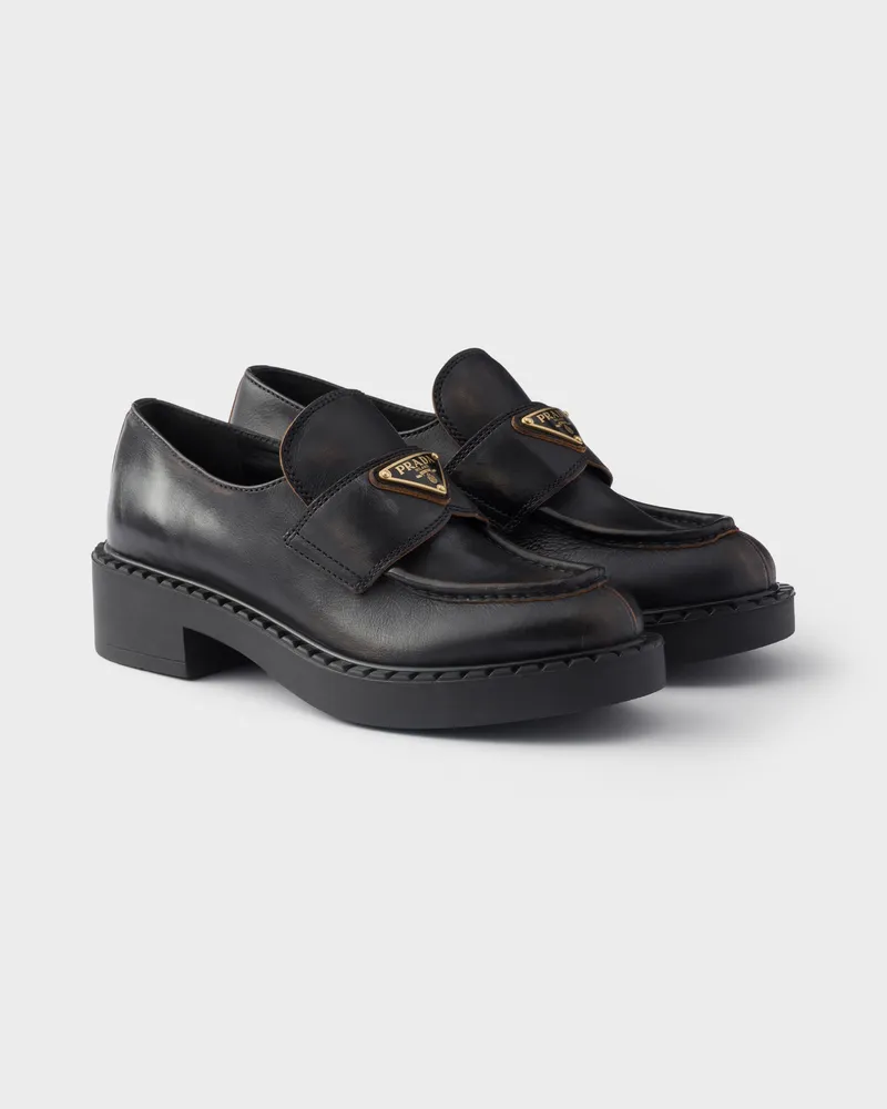 Prada Loafer aus antikisiertem Schokoladenleder Schwarz