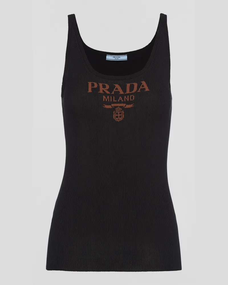 Prada Tanktop aus Seide mit Logo Schwarz