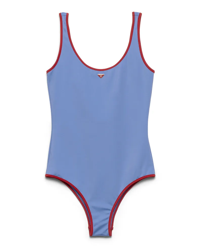 Prada Badeanzug Aus Jersey, Damen, Aviator Blau/burgunderrot, Größe Aviator