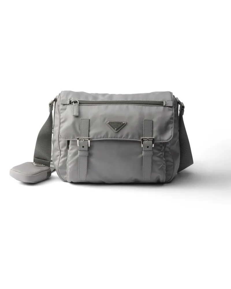 Prada Schultertasche Aus Re-nylon, Damen, Wolkengrau Wolkengrau