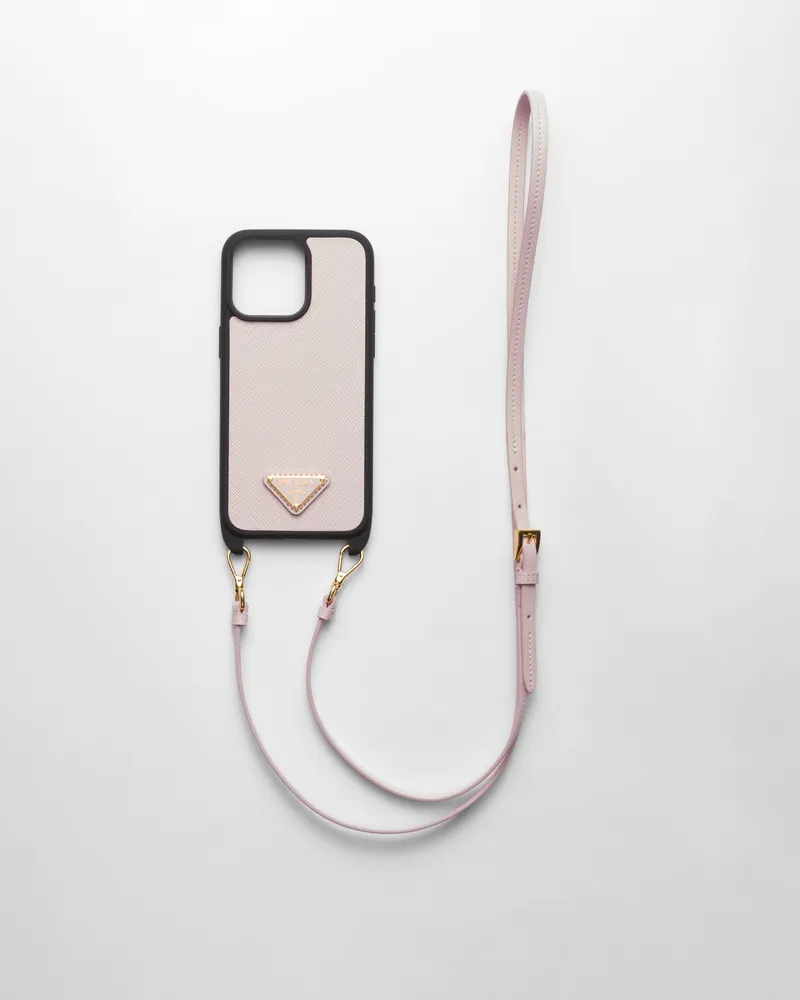 Prada iPhone-15-Pro-Max-Hülle aus Saffiano-Leder Alabasterrosa