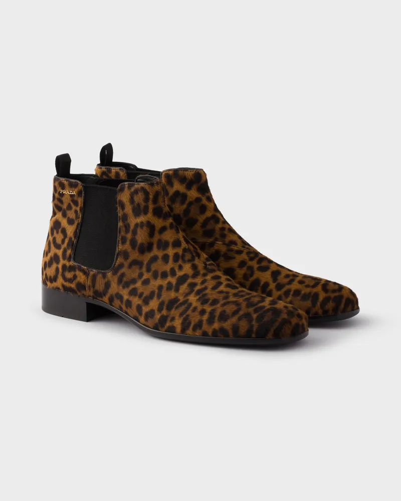 Prada Stiefeletten aus bedrucktem Leder Honig