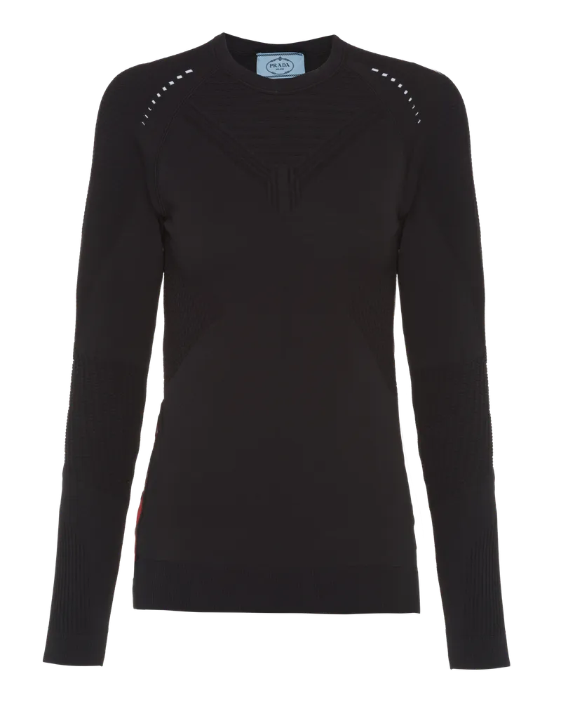 Prada Rundhalspullover aus Soft Rec Polyester Schwarz