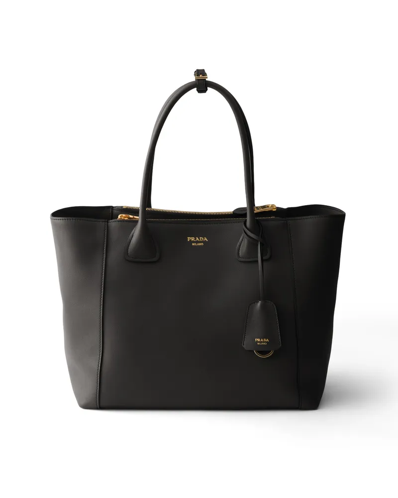 Prada Große Tote Bag Aus Leder, Damen, Schwarz Schwarz