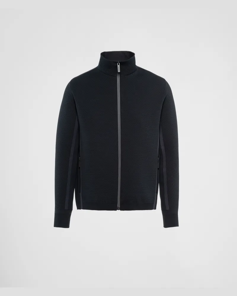 Prada Rollkragen-Sweatshirt aus Techno-Strick mit Reißverschluss Schwarz