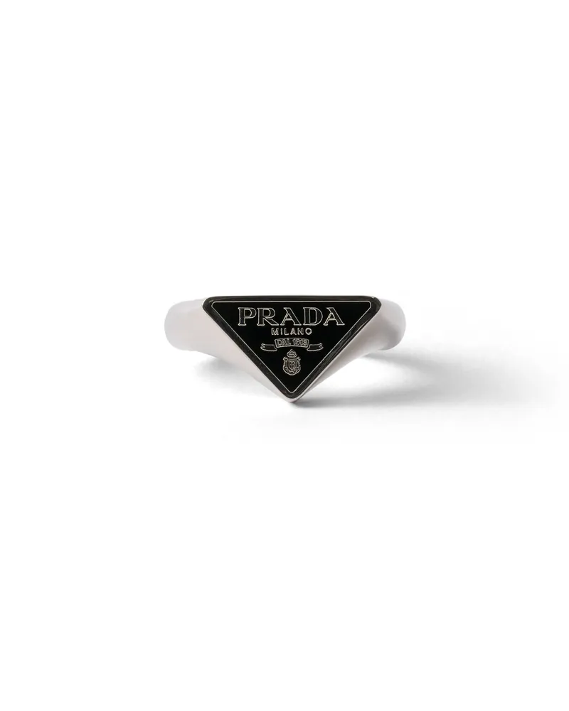 Prada Ring Aus Emailliertem Metall, Herren, Stahl/schwarz, Größe Stahl