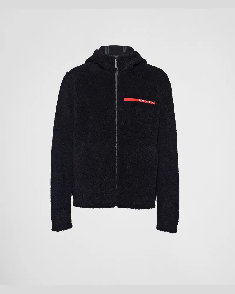 Prada Kapuzenstrickjacke aus Wollgemisch-Fleece Schwarz