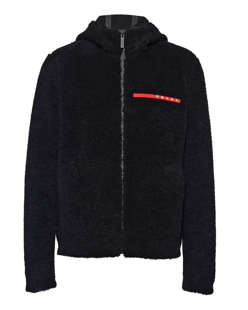 Prada Kapuzenstrickjacke Aus Wollgemisch-fleece , Herren, Schwarz, Größe Schwarz