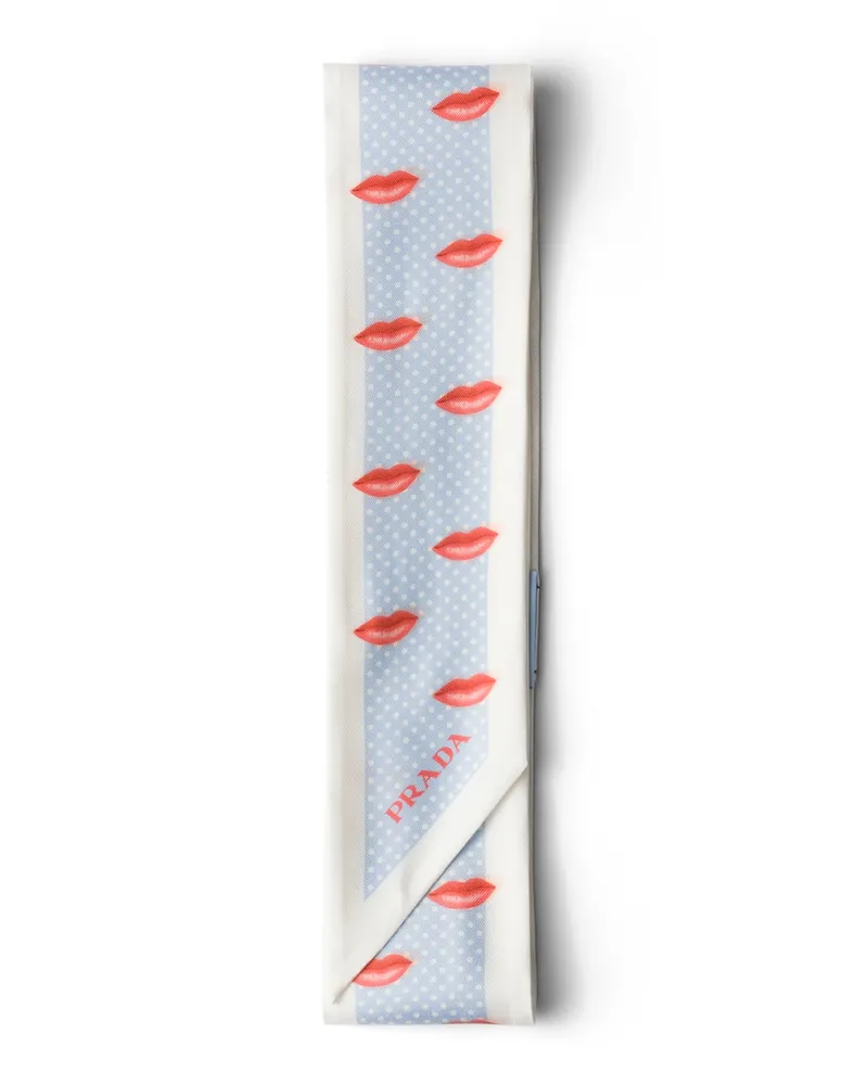 Prada Schmaler Schal Aus Bedrucktem Seidentwill, Damen, Hellblau Hellblau