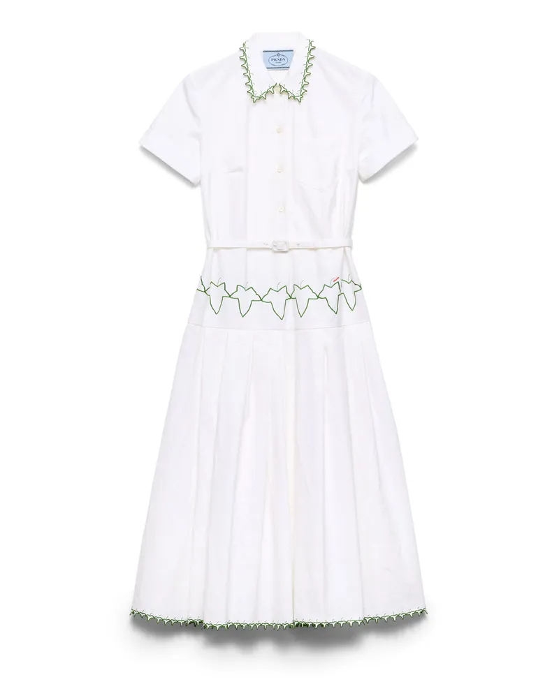 Prada Kleid Aus Besticktem Old-reps-stoff, Damen, Weiss, Größe Weiss