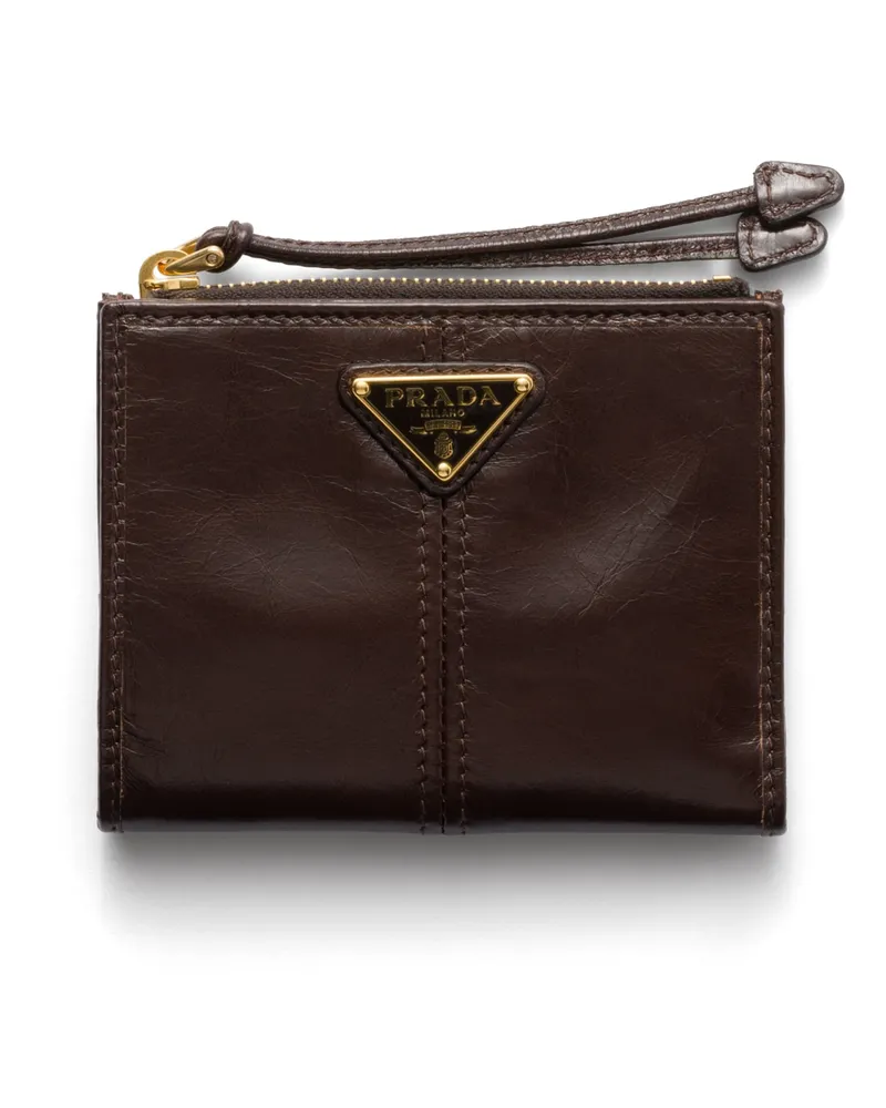 Prada Kleine Geldbörse Aus Leder, Damen, Dunkelbraun Dunkelbraun