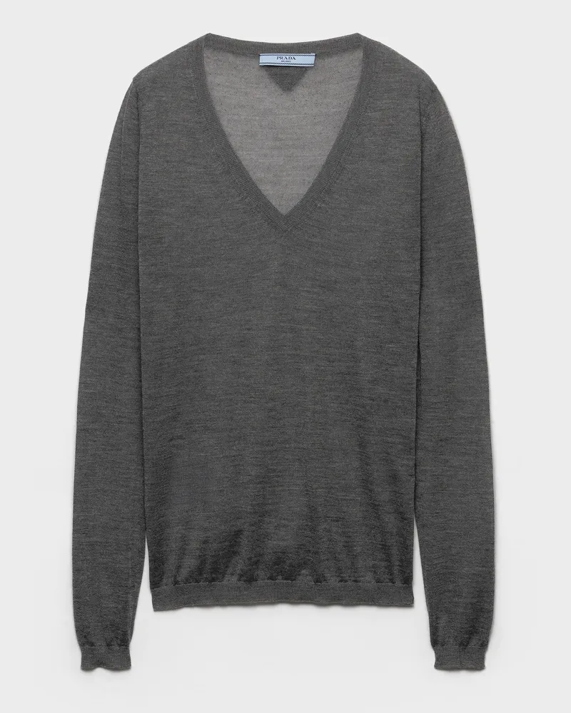 Prada Pullover mit V-Ausschnitt aus Kaschmir und Seide Schiefergrau