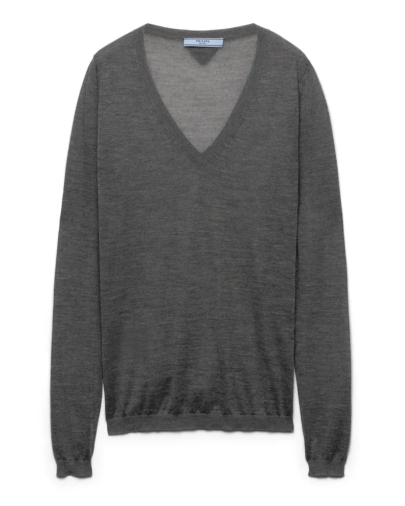 Prada Pullover Mit V-ausschnitt Aus Kaschmir Und Seide, Damen, Schiefergrau, Größe Schiefergrau