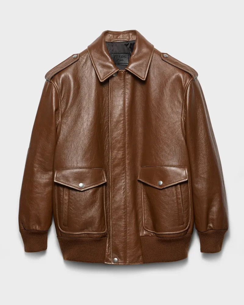 Prada Bomberjacke aus Nappa-Leder Brandy