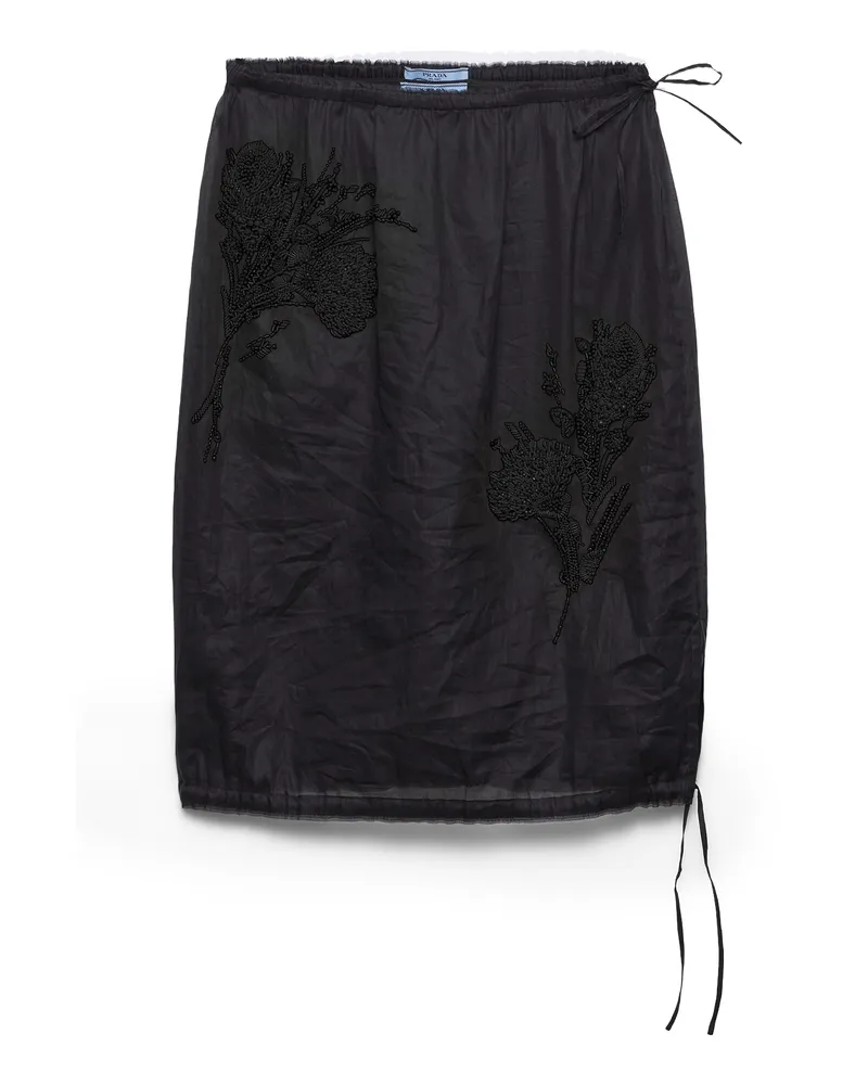 Prada Bestickter Midirock Aus Organdy, Damen, Schwarz, Größe Schwarz