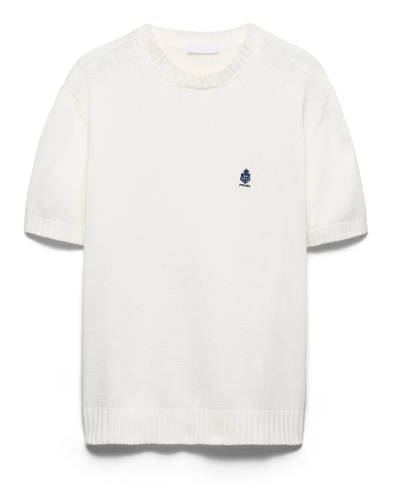 Prada Rundhalspullover Aus Baumwolle, Herren, Weiss, Größe Weiss