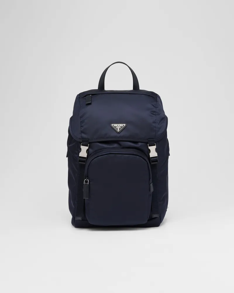 Prada Rucksack aus Re-Nylon und Saffiano-Leder Blau