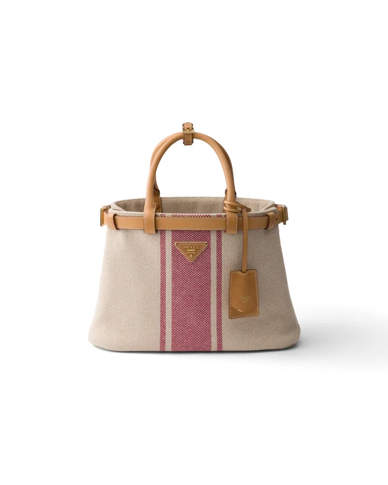 Prada Buckle Tasche, Klein, Aus Canvas Und Leder, Damen, Hellbraun/rot Hellbraun