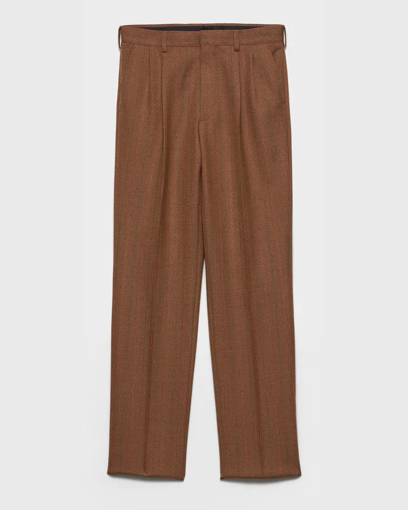 Prada Hose aus Wolle mit Nadelstreifen Tabak