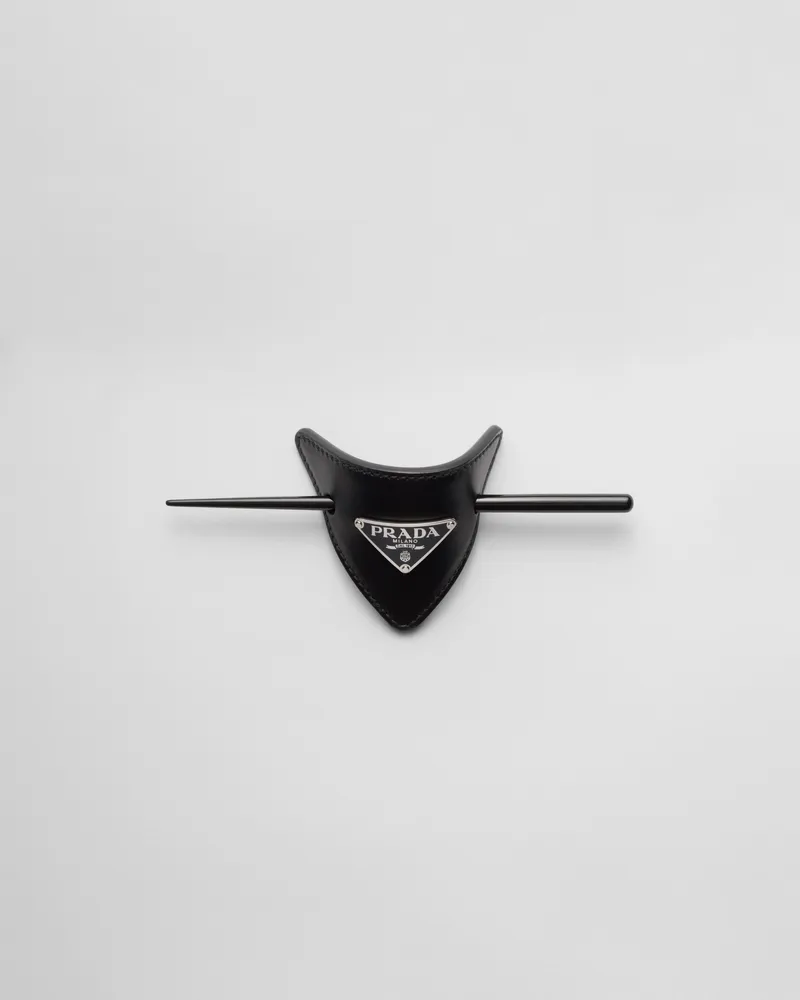 Prada Haarklammer aus Leder Schwarz