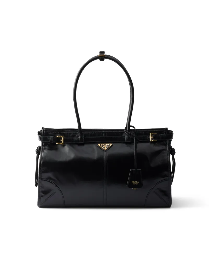 Prada Große  Bonnie Handtasche Aus Leder, Damen, Schwarz Schwarz