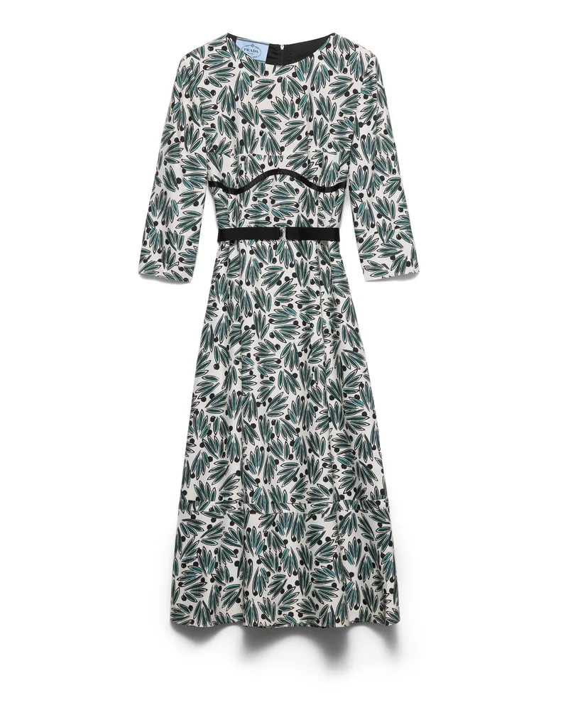 Prada Bedrucktes Kleid Aus Pongé, Damen, Smaragdgrün, Größe Smaragdgrün