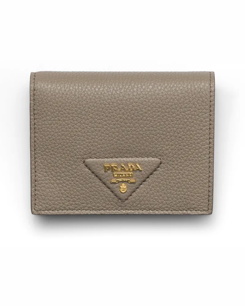 Prada Kleine Geldbörse Aus Leder, Damen, Lehmgrau Lehmgrau