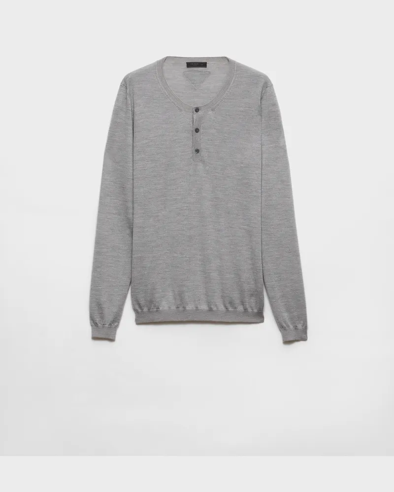 Prada Langärmliger Pullover aus Kaschmir und Seide Marmorgrau
