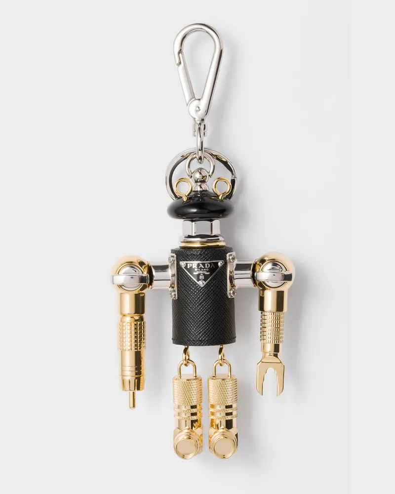 Prada Roboter-Schlüsselanhänger aus Saffiano-Leder Schwarz