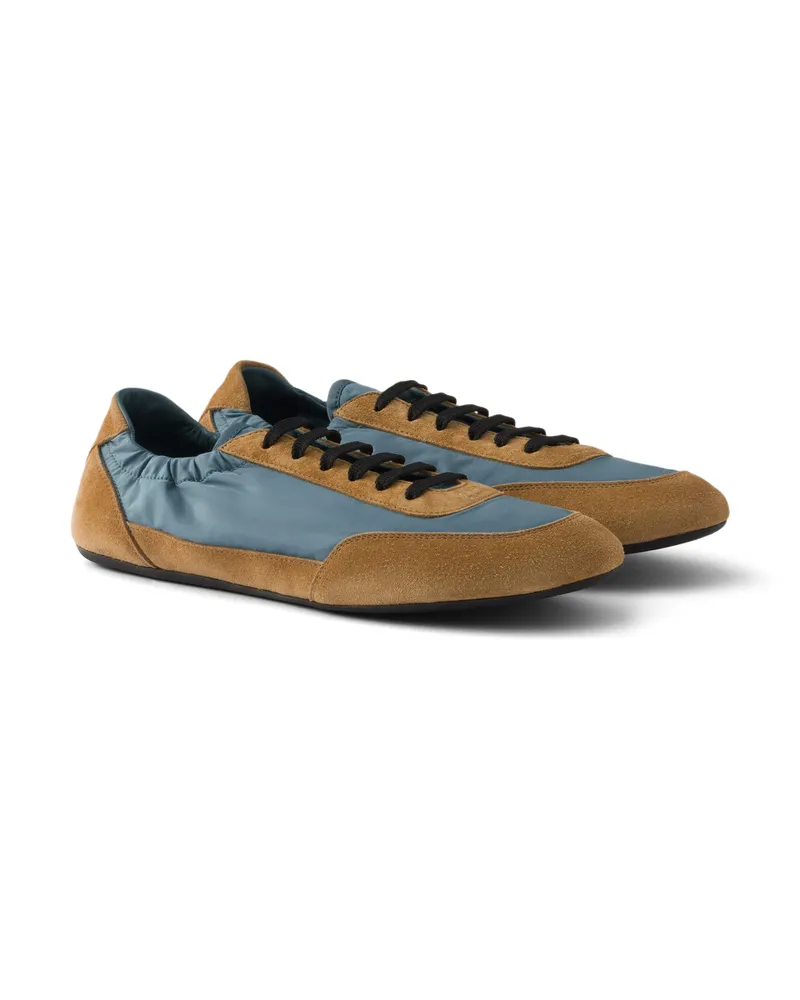 Prada Collapse Sneaker Aus Re-nylon Und Wildleder, Damen, Astralblau/zimt, Größe Astralblau
