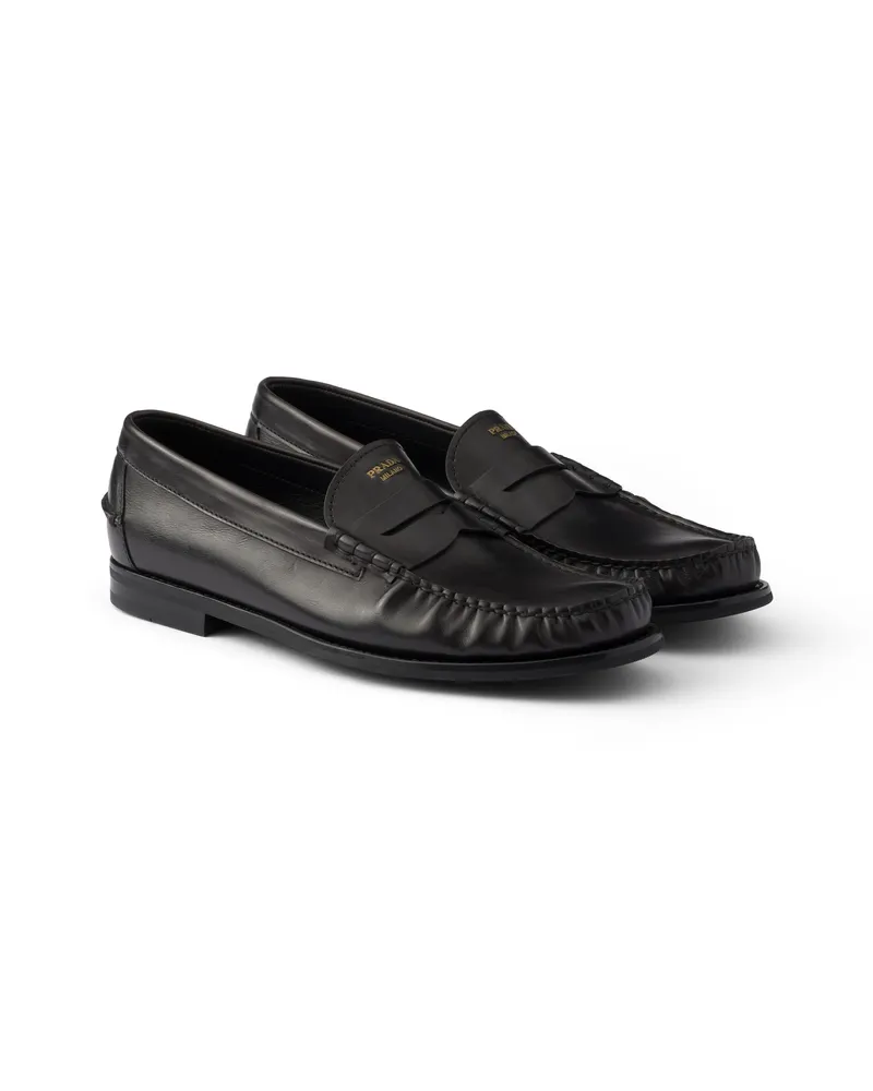 Prada Loafer Aus Antikisiertem Leder, Herren, Schwarz/braun, Größe 11 Schwarz