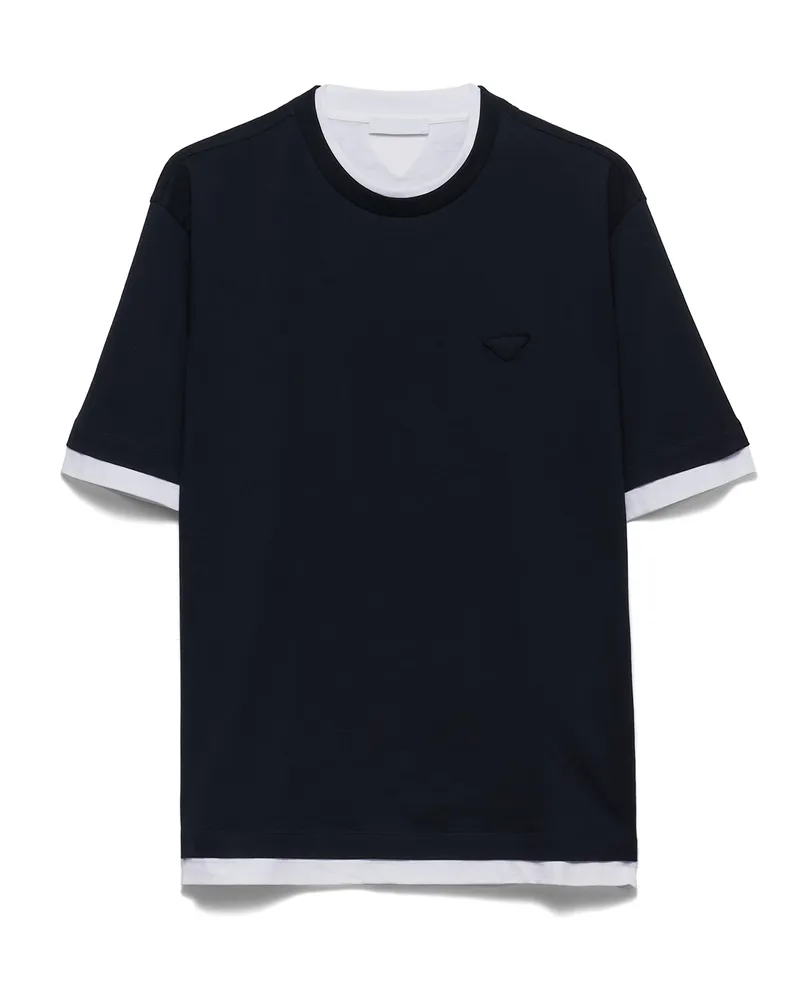 Prada T-shirt Aus Baumwolle, Herren, Marineblau/weiss, Größe Marineblau