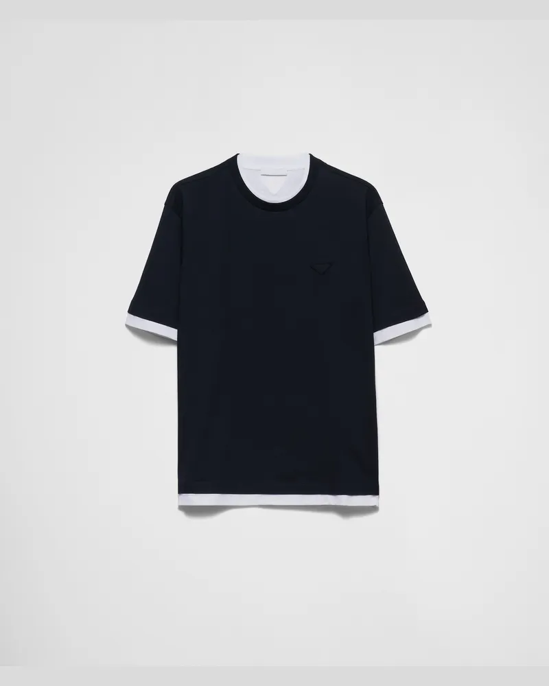 Prada T-shirt Aus Baumwolle, Herren, Marineblau/weiss, Größe Marineblau