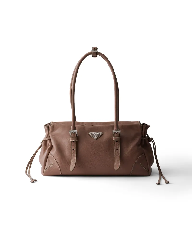 Prada Mittelgroße Tote Bag Aus Gealtertem Leder, Damen, Haselnussbraun Haselnussbraun