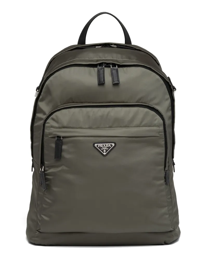 Prada Rucksack Aus Re-nylon Und Saffiano-leder, Herren, Waldgrün Waldgrün