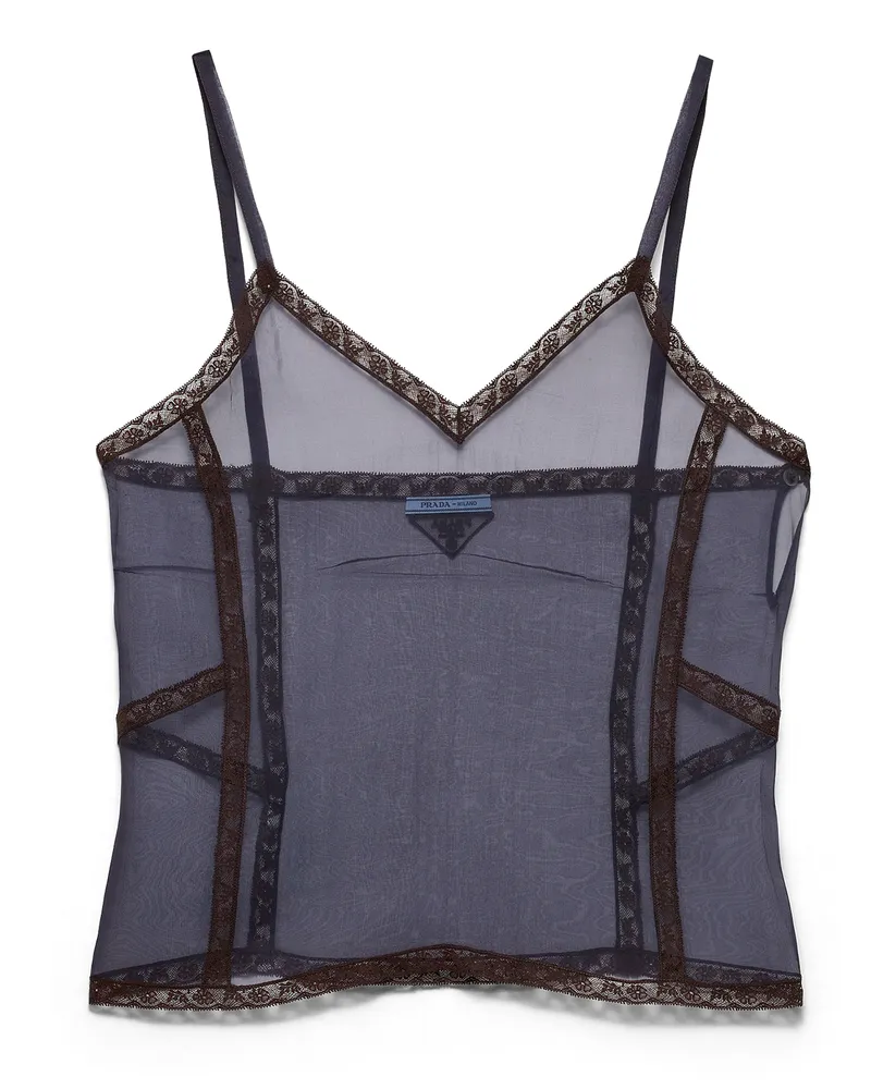 Prada Top Aus Organza-intarsien, Damen, Blau, Größe Blau