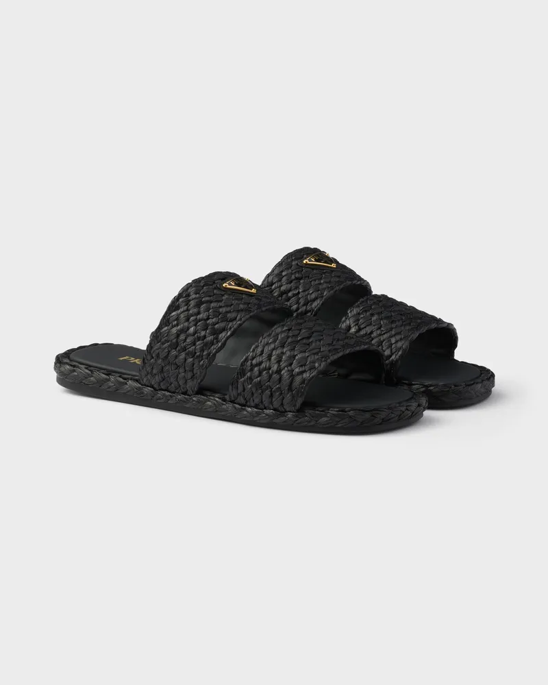 Prada Pantoletten aus Raphiabast Schwarz