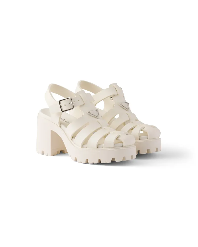 Prada Plateausandalen Aus Gummi, Damen, Elfenbein, Größe Elfenbein