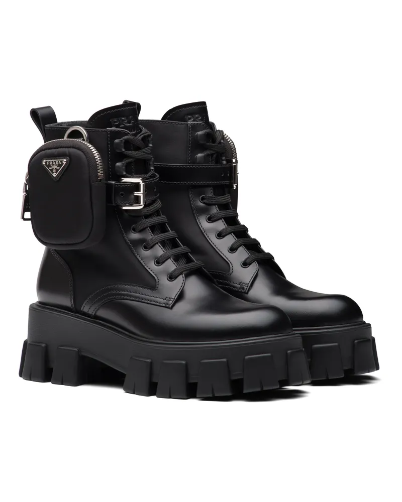 Prada Monolith Combat Boots Aus Leder Und Re-nylon, Damen, Schwarz, Größe Schwarz