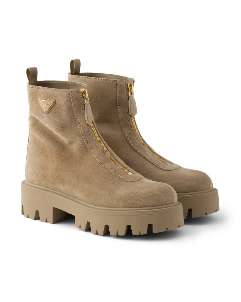Prada Stiefeletten Aus Wildleder Mit Reißverschluss, Damen, Wüstenbeige, Größe Wüstenbeige