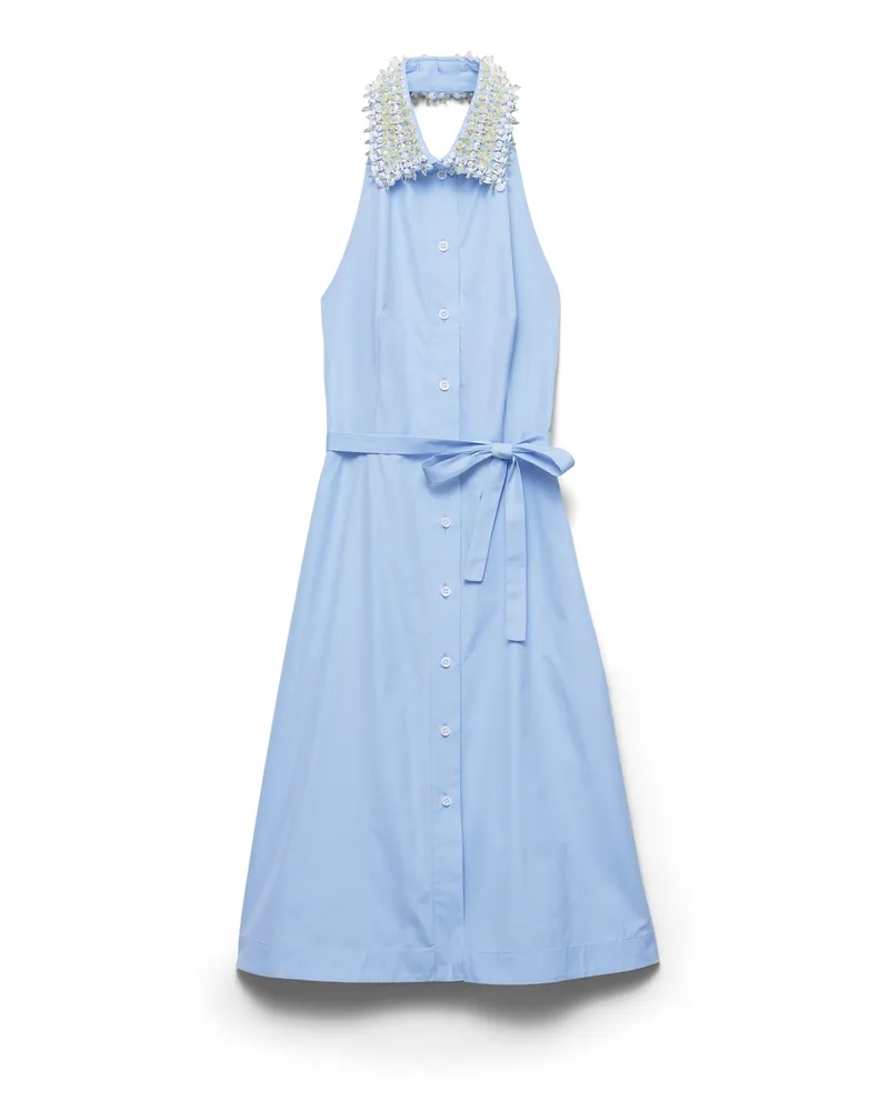 Prada Besticktes Blusenkleid Aus Popeline, Damen, Himmelblau, Größe Himmelblau